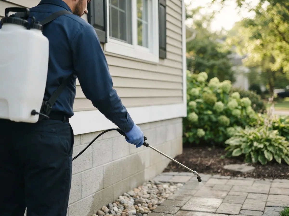 Pest control technician inspecting a home in Beebe, AR